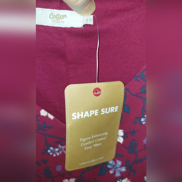 NEW Cotton Traders Tummy Control Floral Print Midi Burgundy Dress Size 18 - Picture 6 of 9